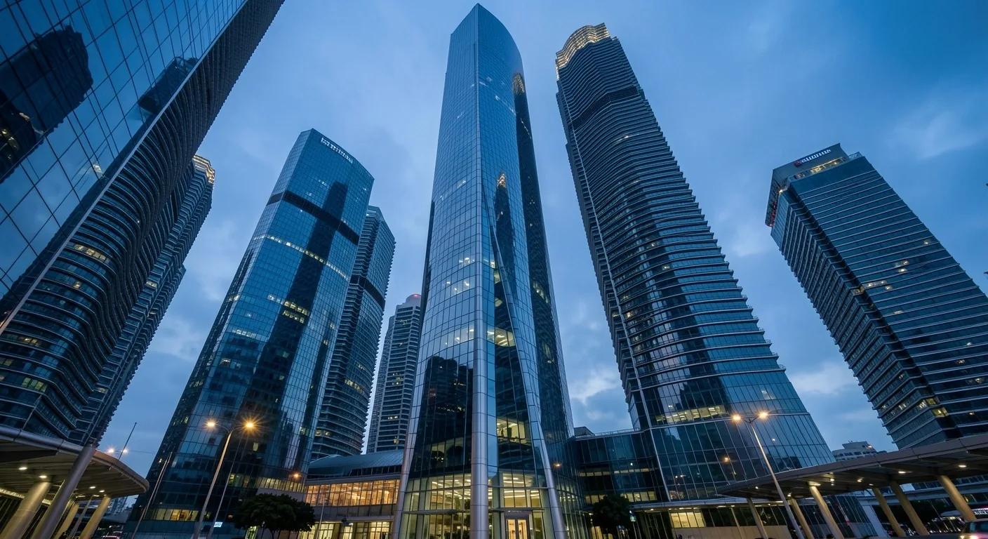 Marina Bay Financial Centre at dusk