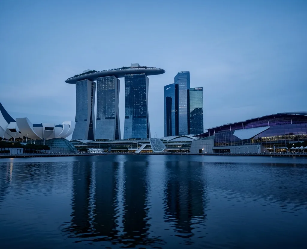 Singapore Marina Bay waterfront at blue hour