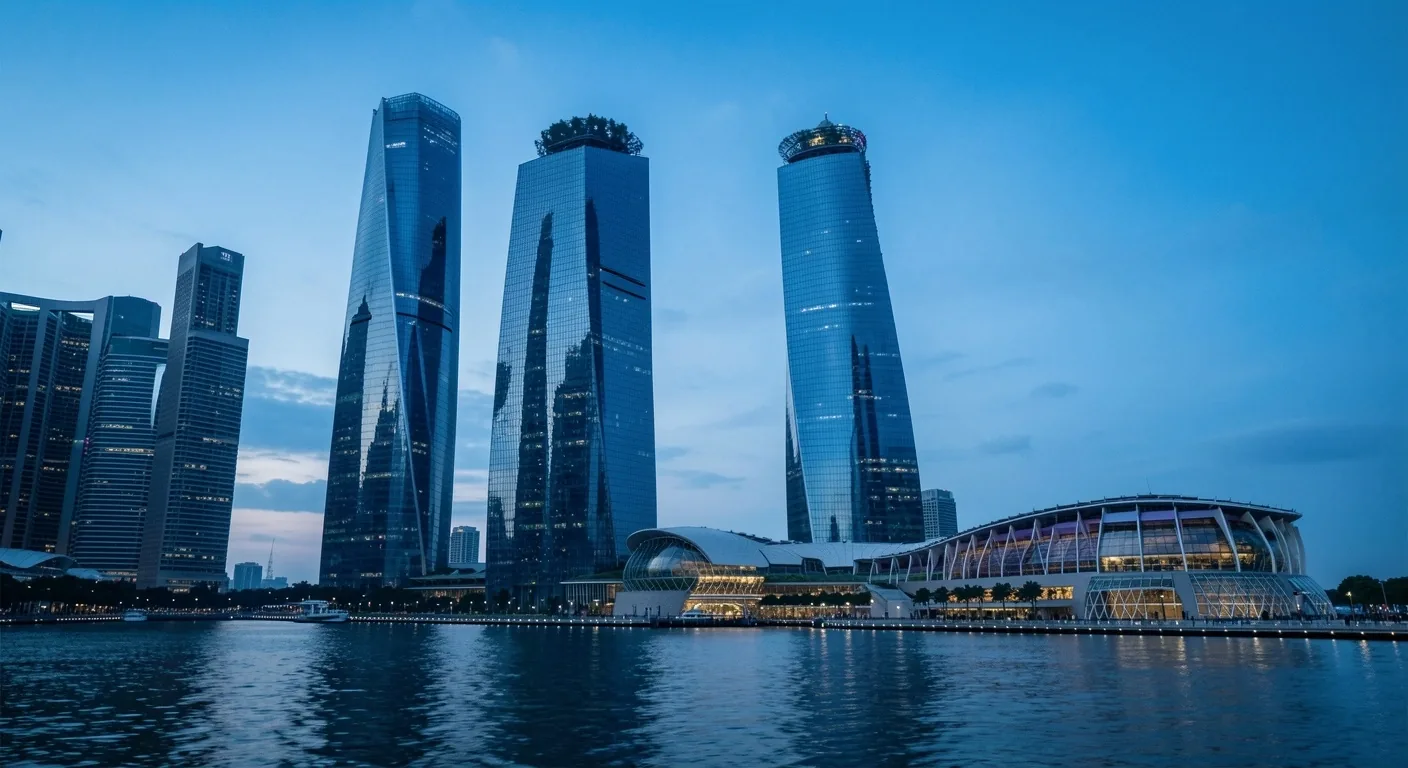 Marina Bay Financial Centre at dusk