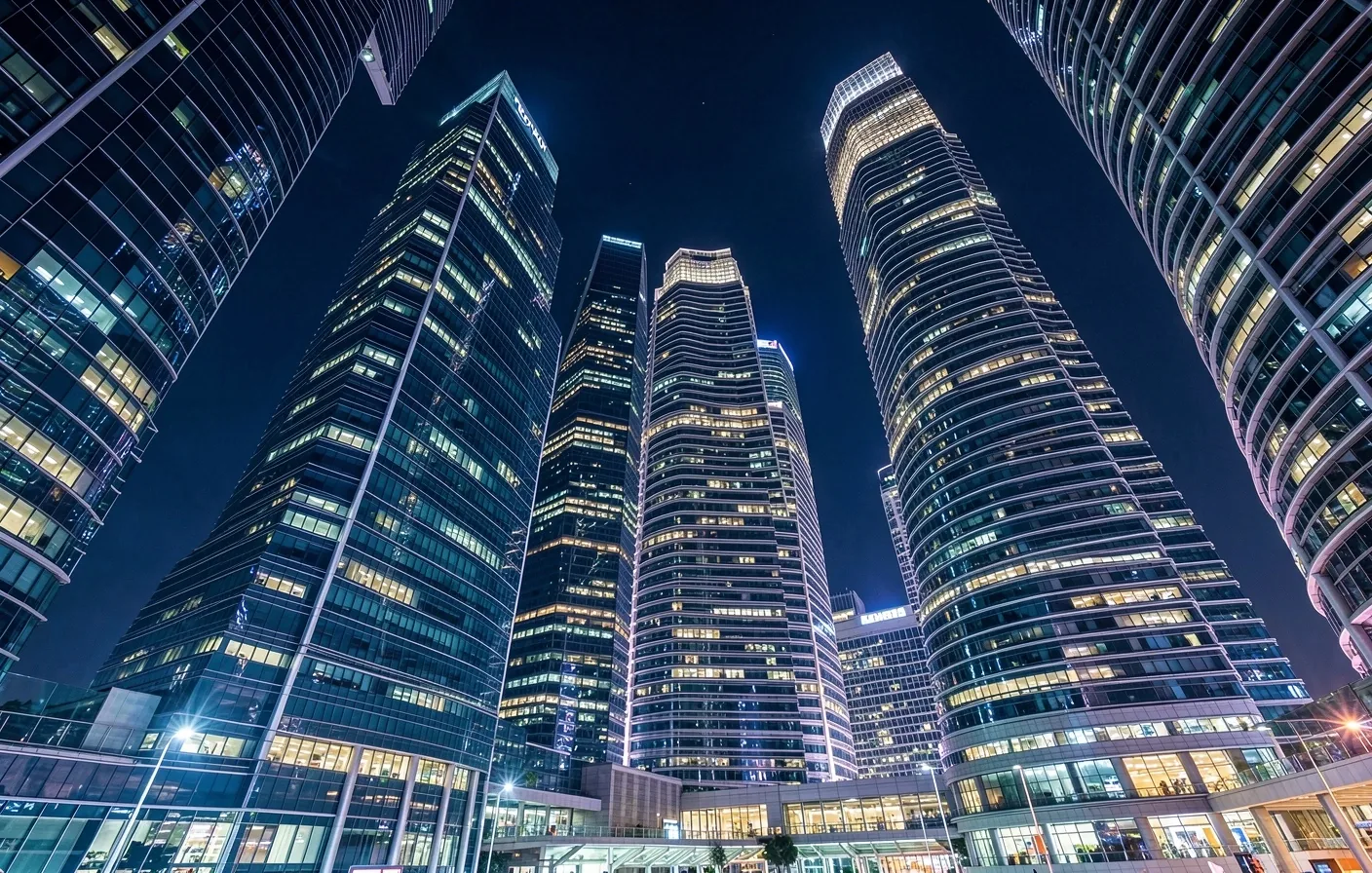 Singapore financial district at dusk
