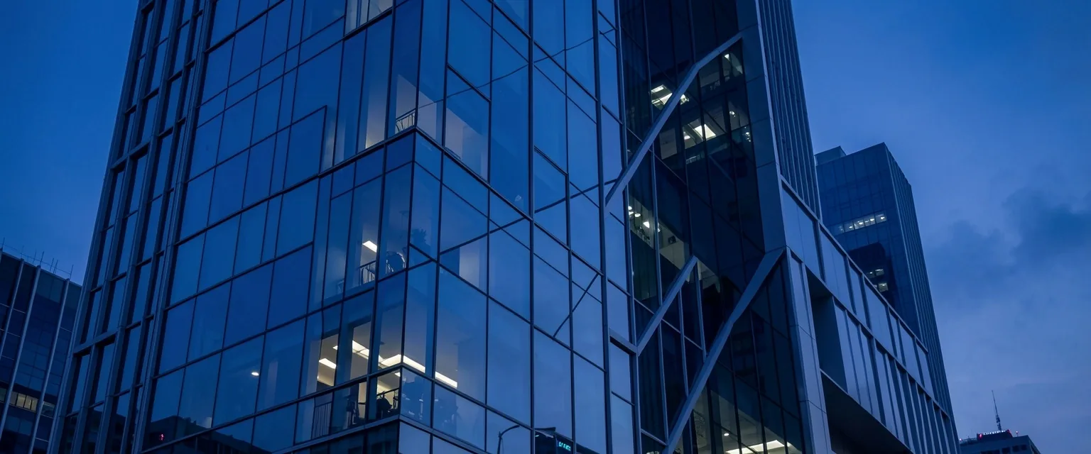 Singapore commercial architecture at blue hour