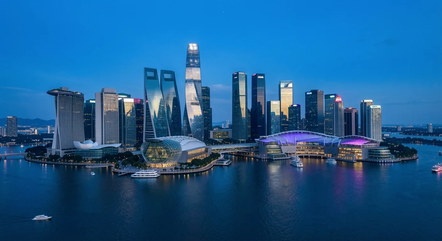 Singapore Marina Bay financial district at dusk